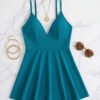 Teal V-Neck Spaghetti Strap Swim Dress
