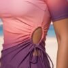 Pink to Purple Ombre Cutout Waist Wrap Romper Swimsuit