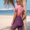 Pink to Purple Ombre Cutout Waist Wrap Romper Swimsuit