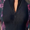 Black Floral Sleeve Zip-Front Knee-Length Swimsuit