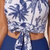 BS-SWM-108_3 Blue Palm Print Tie-Front Tankini with Shorts