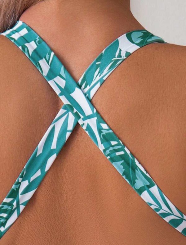 Green Tropical Print Deep-V One-Piece Swimsuit