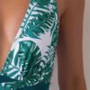 Green Tropical Print Deep-V One-Piece Swimsuit