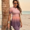 Pink to Purple Ombre Peplum Swim Set with Biker Shorts