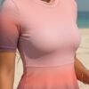 Pink to Purple Ombre Peplum Swim Set with Biker Shorts
