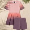 Pink to Purple Ombre Peplum Swim Set with Biker Shorts
