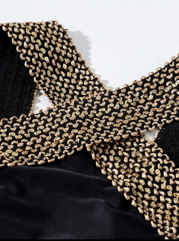 Black Gold Halter Cross-Front One-Piece Swimsuit