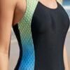 Black Racerback Boyleg Swimsuit with Ombre Scale Print Panels