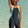 Black Racerback Boyleg Sport Swimsuit with Ombre Scale Trim