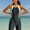Black Racerback Boyleg Sport Swimsuit with Ombre Scale Trim