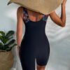 Black Floral Firework Print Boyleg Sport Swimsuit