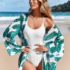 BS-SWM-129_3 White One-Piece Swimsuit with Tropical Leaf Print Coverup Set