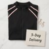 BS-SWM-133_4 Black Zip-Front Boyleg Swim Romper with White Stripe Trim