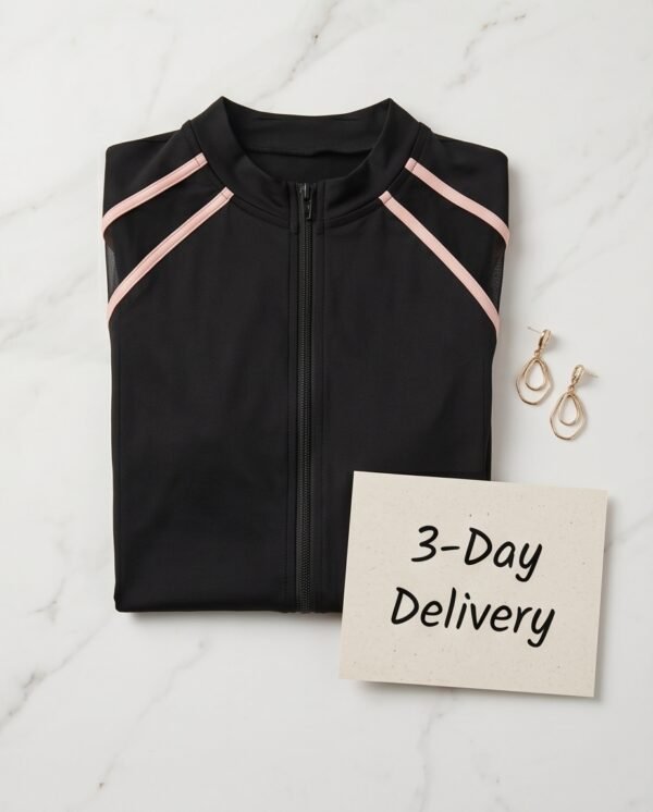 BS-SWM-133_4 Black Zip-Front Boyleg Swim Romper with White Stripe Trim