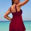Burgundy Square-Neck Skirted Two-Piece Swim Set