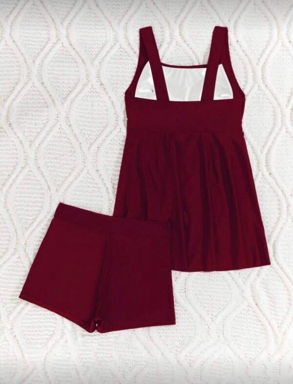 Burgundy Square-Neck Skirted Two-Piece Swim Set