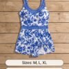 Blue & White Porcelain Print Wrap Skirt Swim Dress