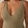 Primark Olive Ribbed V-Neck One-Piece Swimsuit