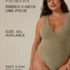 Primark Olive Ribbed V-Neck One-Piece Swimsuit