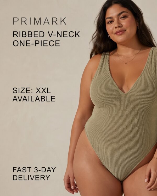 Primark Olive Ribbed V-Neck One-Piece Swimsuit