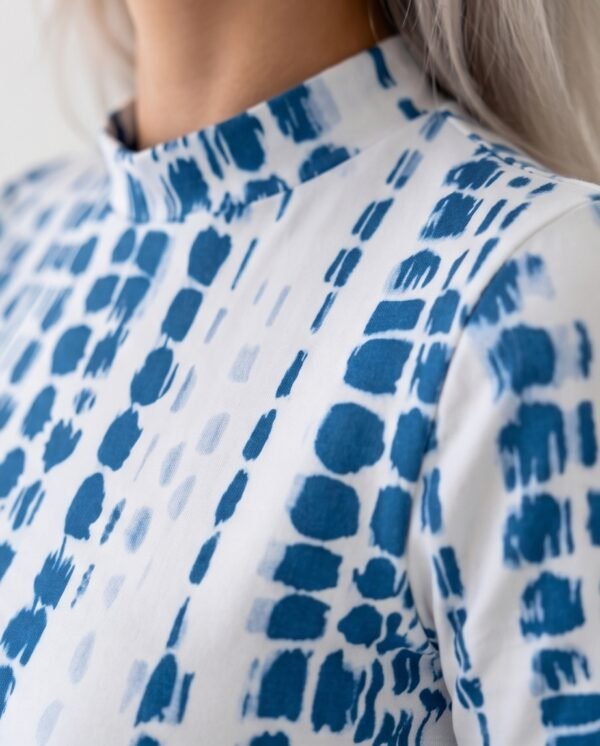 Blue Tie-Dye Print Short-Sleeve Swim Top with Biker Shorts