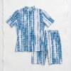 Blue Tie-Dye Print Short-Sleeve Swim Top with Biker Shorts