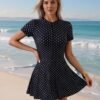 BS-SWM-144_1 Black Polka Dot Zip-Front Swim Dress