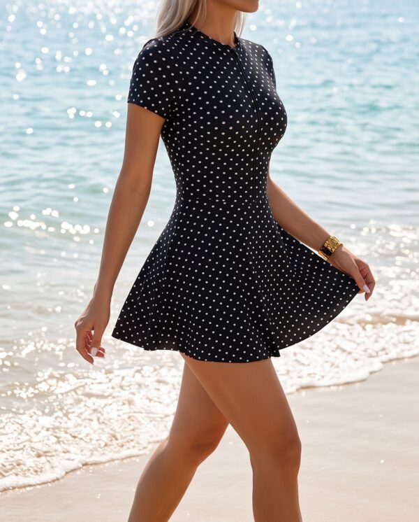 BS-SWM-144_3 Black Polka Dot Zip-Front Swim Dress