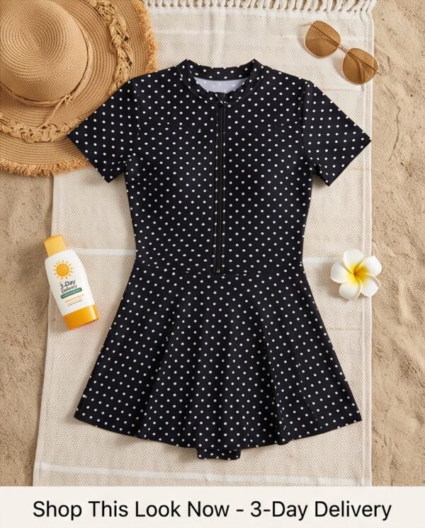 BS-SWM-144_4 Black Polka Dot Zip-Front Swim Dress