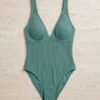 Primark Teal Ribbed V-Neck One-Piece Swimsuit