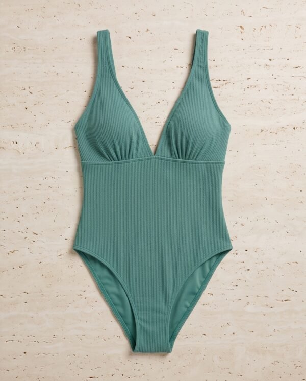 Primark Teal Ribbed V-Neck One-Piece Swimsuit