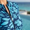 BS-SWM-148_2 Navy Tropical Floral Print Zip-Front Swim Romper