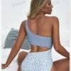 Blue One-Shoulder Cutout Swimsuit with Dalmatian Print Bottom