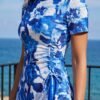 BS-SWM-153_2 Blue Floral Print Peplum Swim Top with Biker Shorts