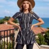 Black Tie-Dye Print Peplum Swim Top with Biker Shorts