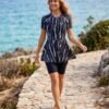 Black Tie-Dye Print Peplum Swim Top with Biker Shorts