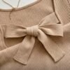 Camel Ribbed Knit Bow-Back Top