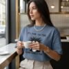 BS-TOP-002_3 Blue Oversized Graphic Coffee Cat T-Shirt