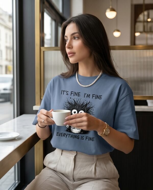 BS-TOP-002_3 Blue Oversized Graphic Coffee Cat T-Shirt