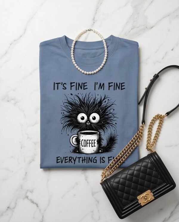 BS-TOP-002_4 Blue Oversized Graphic Coffee Cat T-Shirt