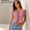 BS-TOP-003_1 Pink Washed Lace-Up Cropped Vest