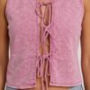 BS-TOP-003_2 Pink Washed Lace-Up Cropped Vest