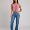 BS-TOP-003_3 Pink Washed Lace-Up Cropped Vest