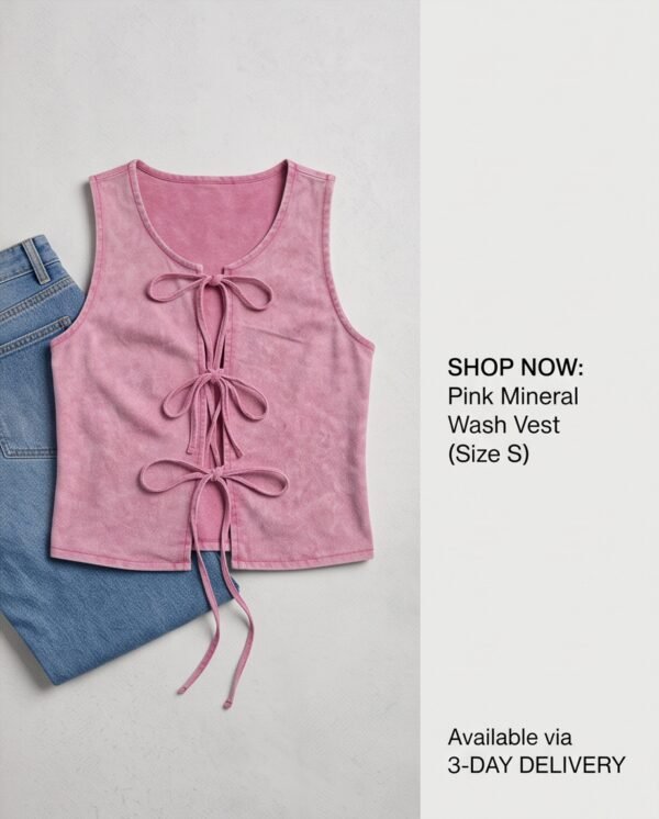 BS-TOP-003_4 Pink Washed Lace-Up Cropped Vest