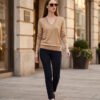 Tommy Hilfiger Camel V-Neck Knit Sweater