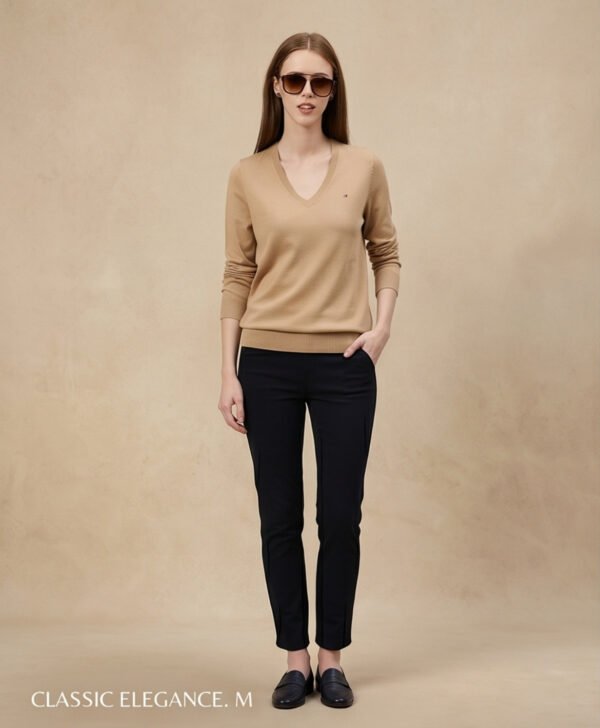 Tommy Hilfiger Camel V-Neck Knit Sweater