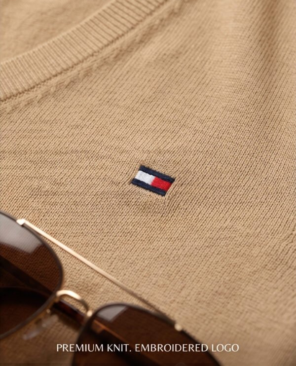 Tommy Hilfiger Camel V-Neck Knit Sweater