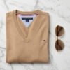 Tommy Hilfiger Camel V-Neck Knit Sweater
