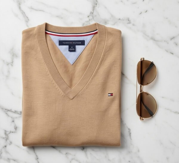 Tommy Hilfiger Camel V-Neck Knit Sweater