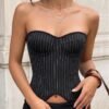 Black Pinstripe Strapless Corset Top